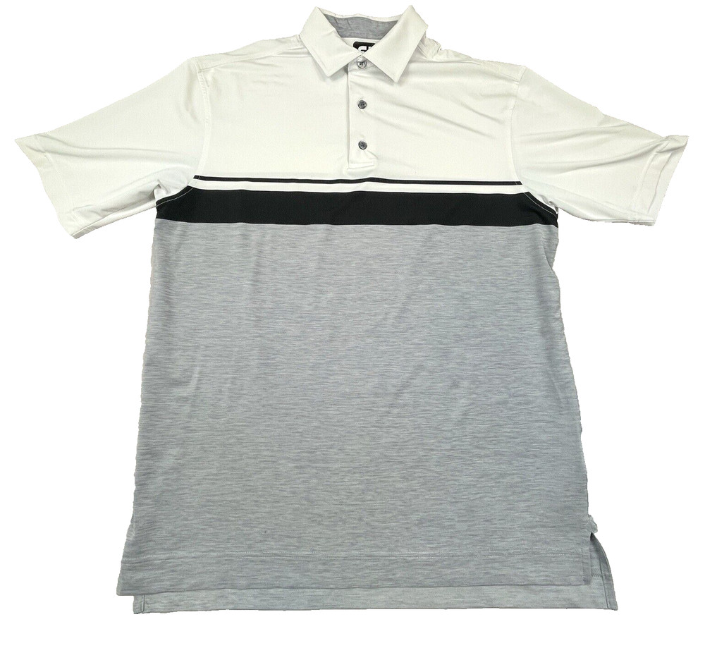 FootJoy Mens Polo Shirt L White Grey Black Colorblock Spandex Stretchy Golf