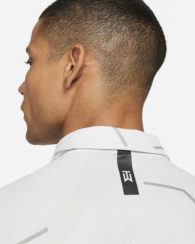 NEW 2021 NIKE DRI-FIT TIGER WOODS COURSE JACQUARD GOLF POLO PHOTON DUST/BLACK gallery