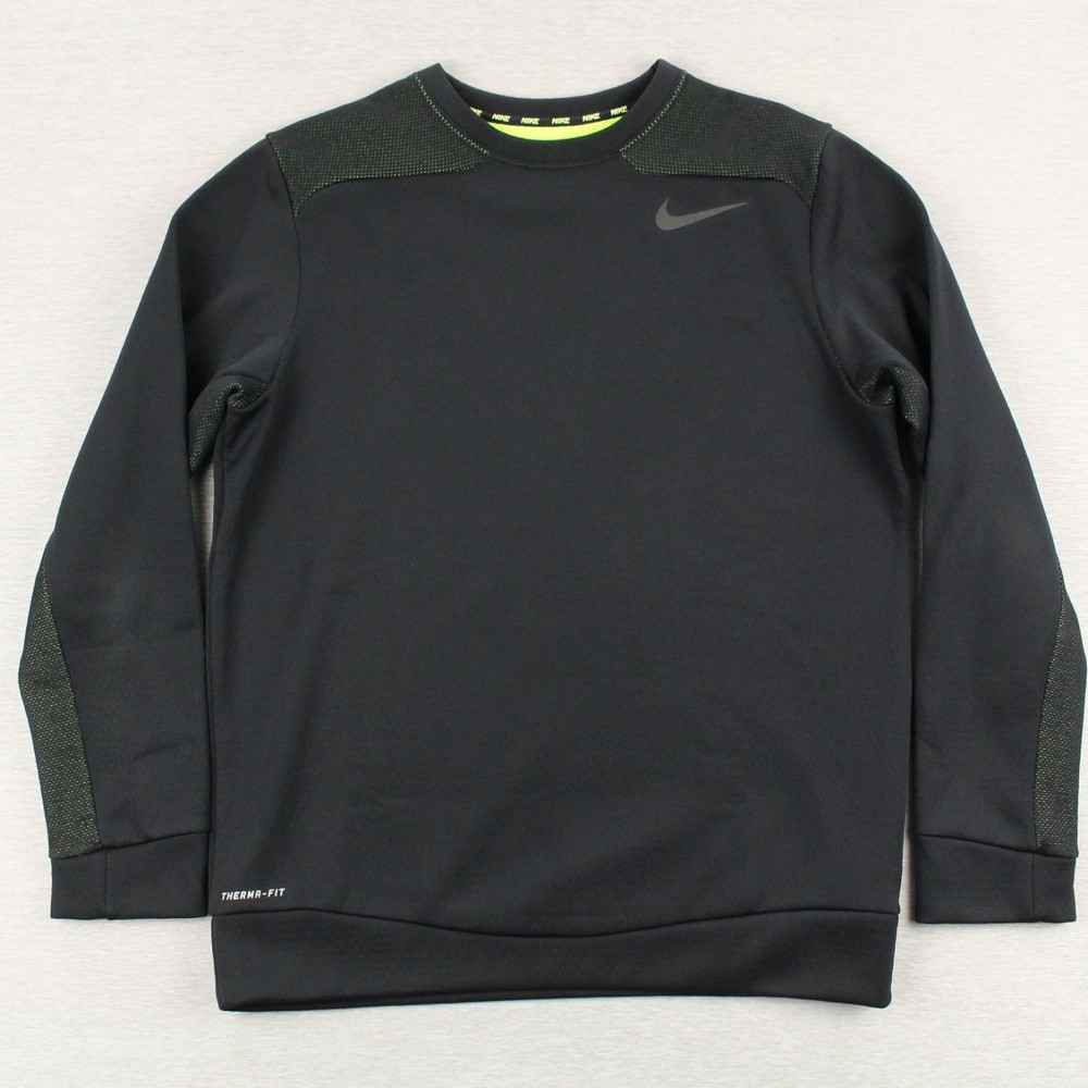 Nike Therma-FIT Shirt Mens M Black Green Training Pullover Polyester Long Sleeve
