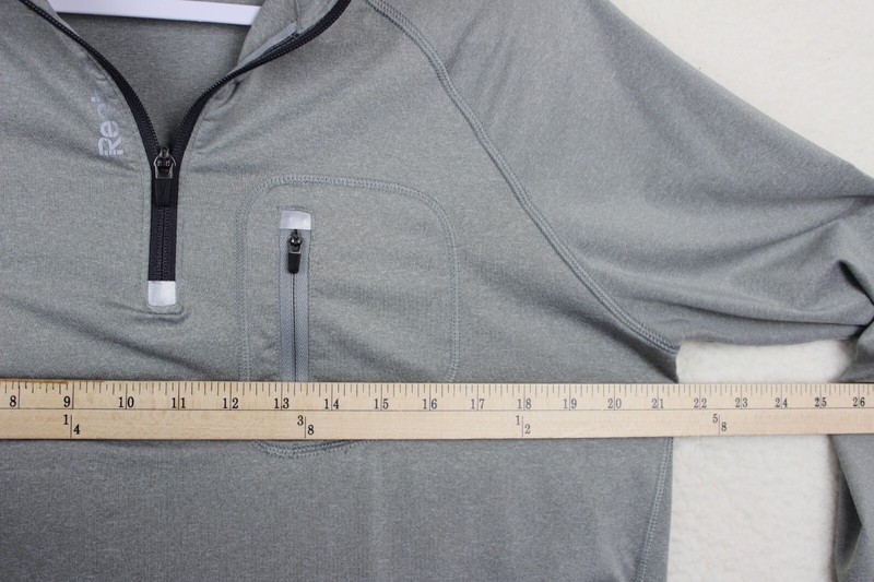 Reebok Quarter Zip Pullover Long Sleeve Grey Athletic Running Shirt Thumb Holes gallery