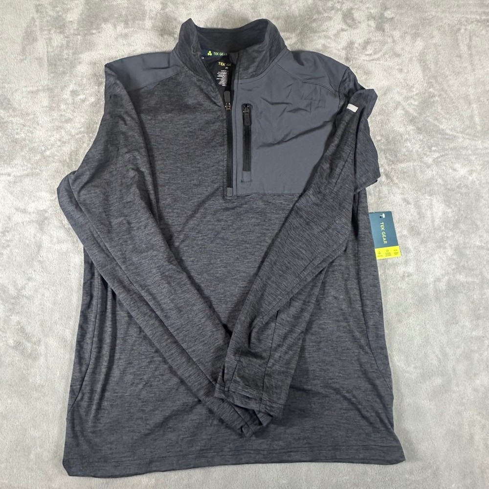 Tek Gear Mens 1/4 Zip Pullover Jacket Gray Space Dye Running Shirt Size Medium