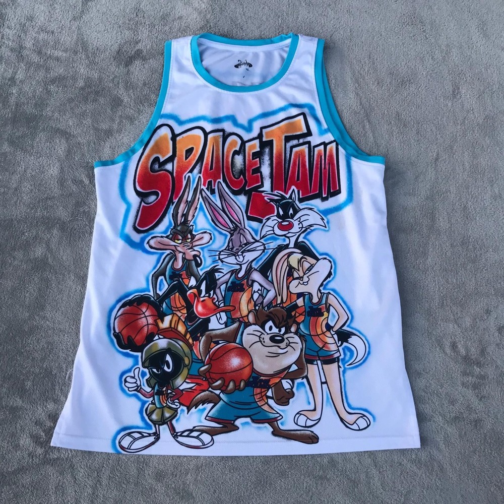 Space Jam Bugs Bunny Airbrush Jersey Basketball Tank Top Bugs #1 Size M White