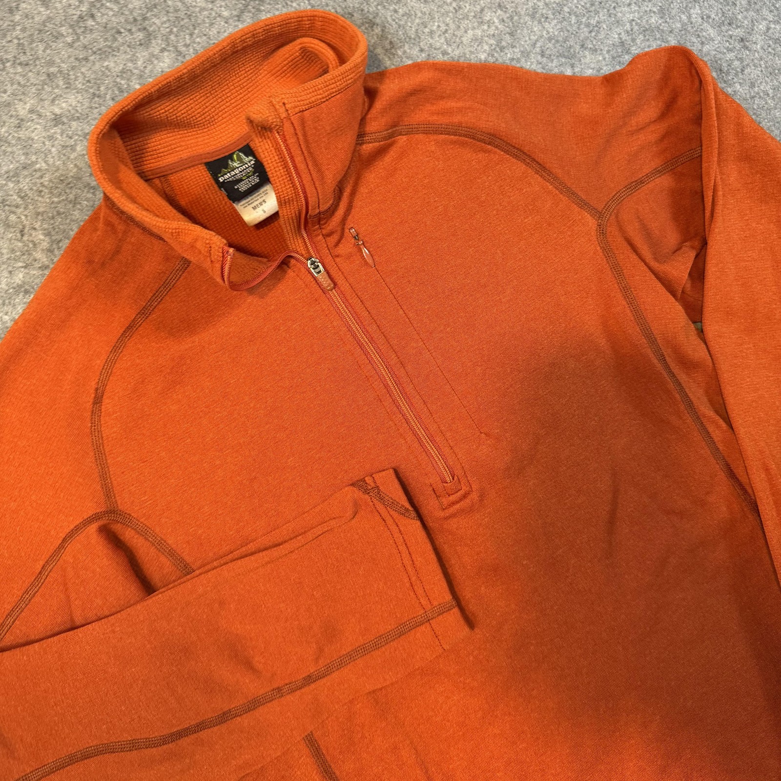 Patagonia Pullover Mens Small Orange Capilene 1/4 Zip Long Sleeve Base Layer Top gallery