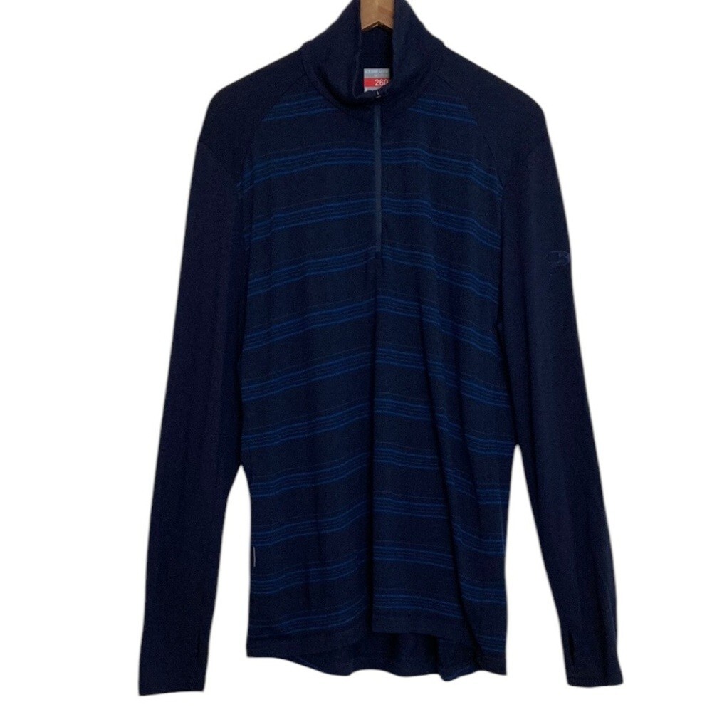 Icebreaker Shirt Mens Large Blue Merino Wool 260 Body Fit Long Sleeve Half Zip