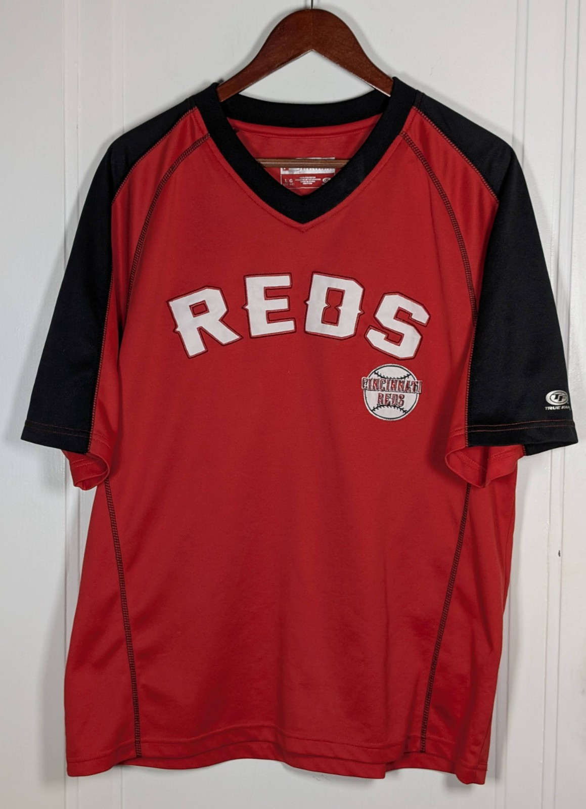 MLB Cincinnati Reds Baseball Jersey Men’s Large V Neck Pullover Shirt Top GABP gallery