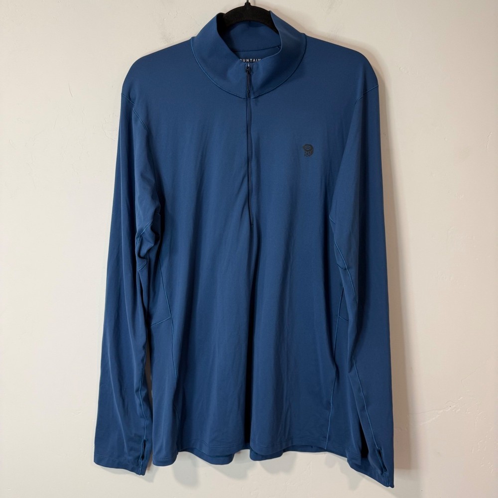 Mountain Hardwear Mens Ghee 1/4 Zip Pullover XL Blue Lightweight Stretch OM7736