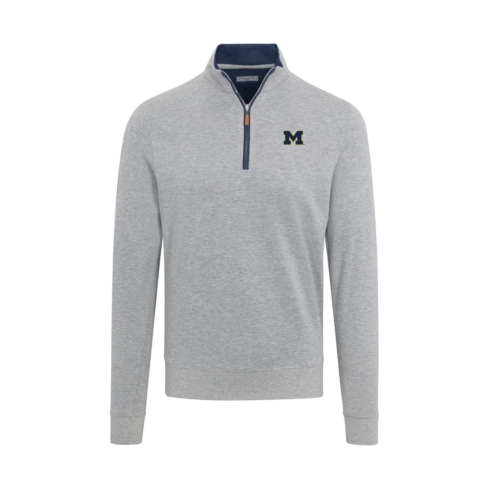 NWT Collars & Co University Michigan Heather Cloud Cotton Quarter Zip Pullover L gallery