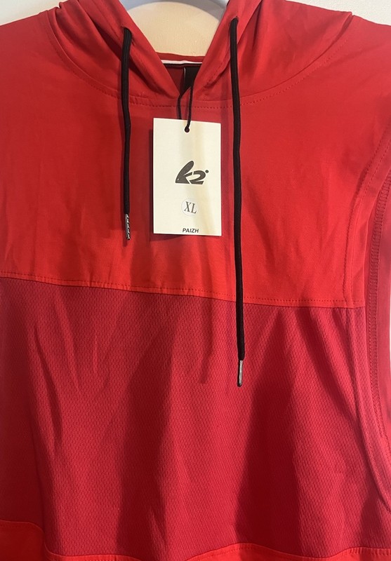 K2 PAIZH Men's Sleeveless Hooded Tank Drawstring Mesh Red/Black XL gallery
