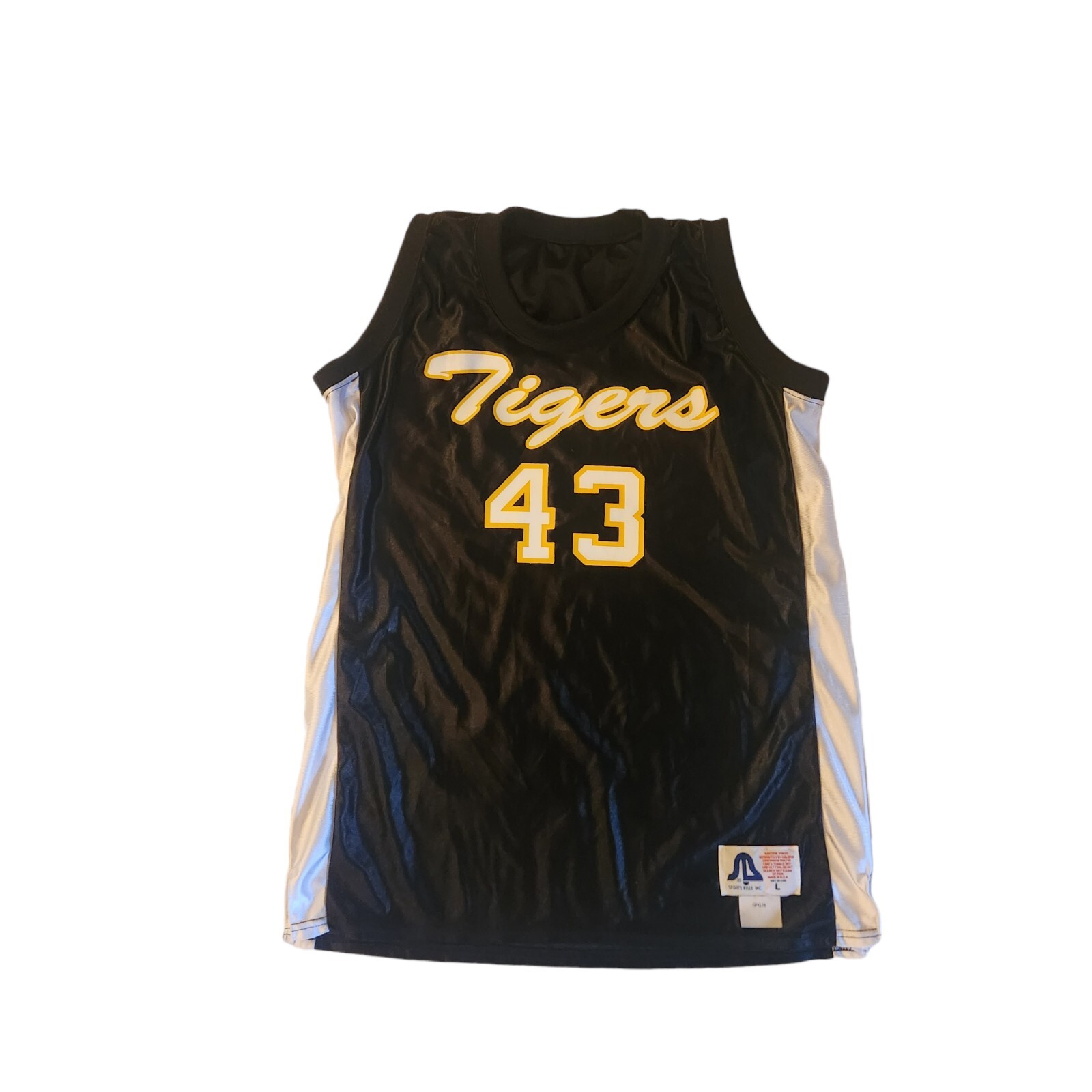 Sports Belle Inc. Tiger Logo Basketball Black Gold White Jersey Size Large NWOT gallery