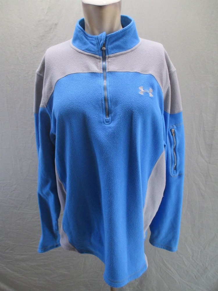 Under Armour Size L Mens Blue Gray Fleece 1/4 Zip Activewear Sport Pull Over 636