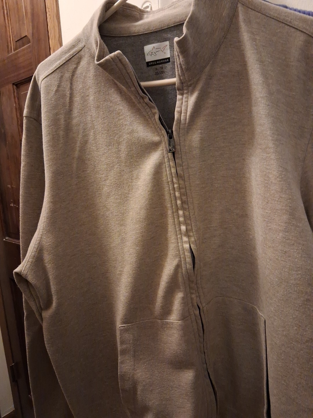 Greg Norman Men’s Full Zip Fleece Sweater Jacket HeatherTan XL Logo On Arm gallery