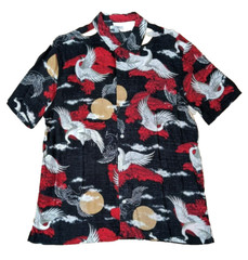 Retro Red Cranes Multicolor Button Down Short Sleeve Collar MEN Med Fashion Nova