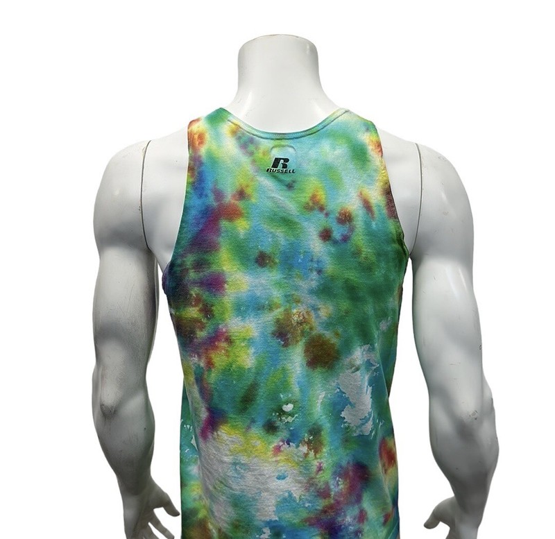 Russell Athletic Multi Color Tye Dye Rainbow Workout Tank Top Made in USA MD gallery