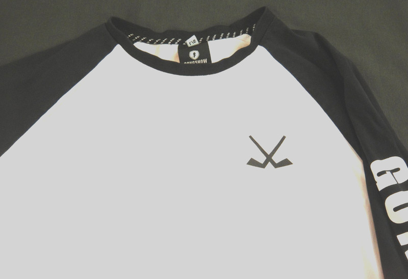 Gong Show Mens Long Sleeve T-Shirt White w Black Raglan Sleeves Hockey Sz Large gallery