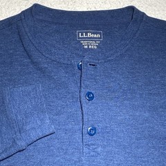 LL Bean Henley Thermal Shirt Men’s M Blue Waffle Weave Trad Fit Long Sleeve