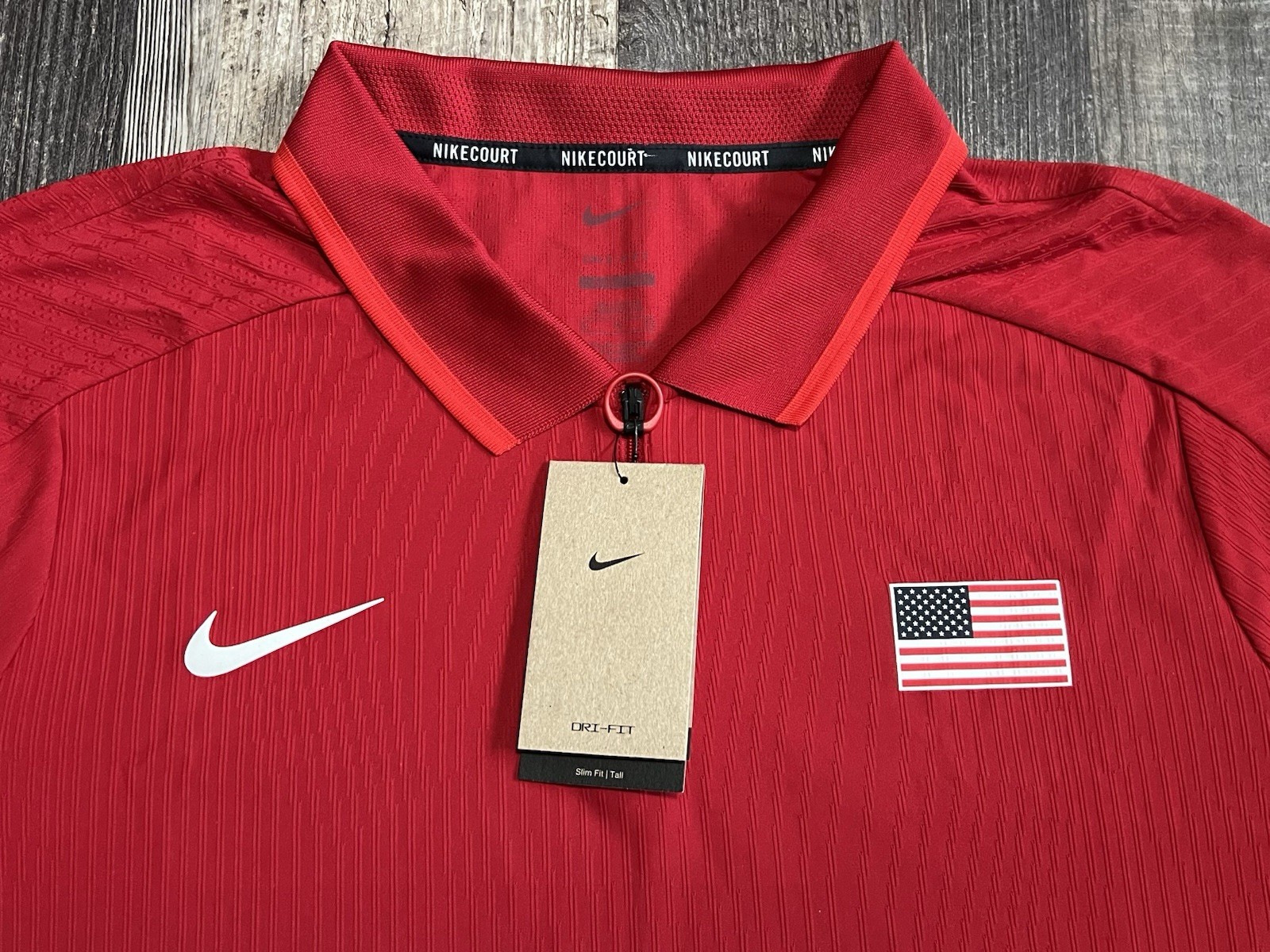 Nike Court Dri-FIT ADV Slam Tennis Polo Shirt 1/4 Zip Red USA Flag XL Tall NEW gallery