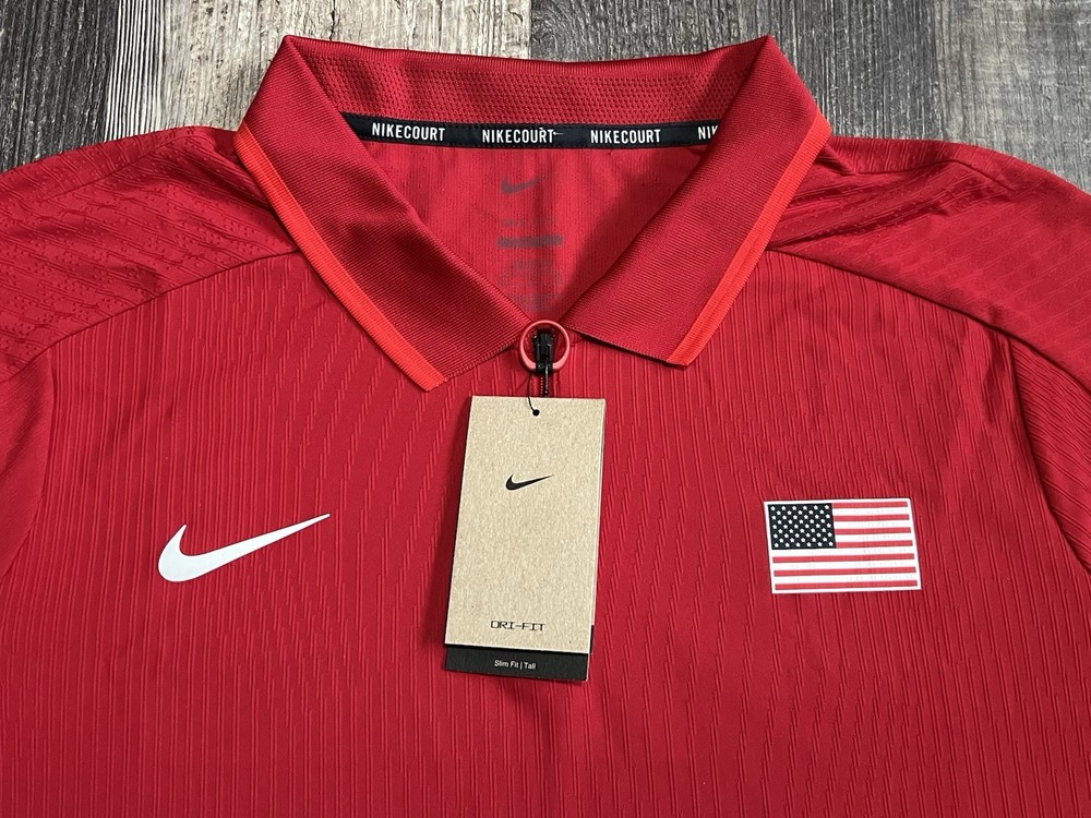 Nike Court Dri-FIT ADV Slam Tennis Polo Shirt 1/4 Zip Red USA Flag XL Tall NEW