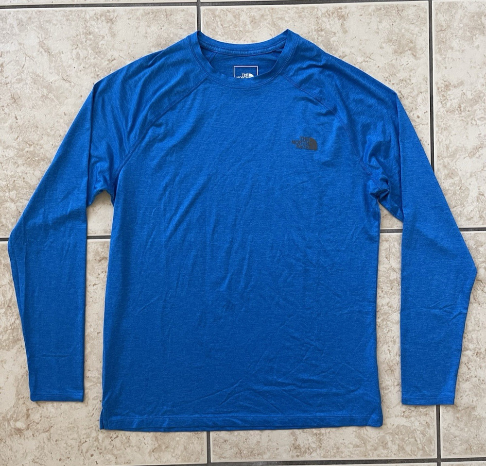The North Face Men's Running Long Sleeve Blue Tech Shirt Medium Sports Climb Tee