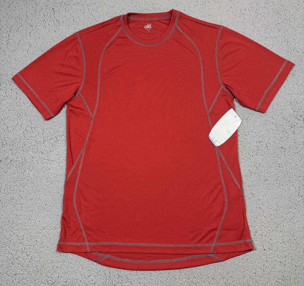 ALO Shirt Mens Small Red Short Sleeve CoolFit Athletic Performance Tee Top