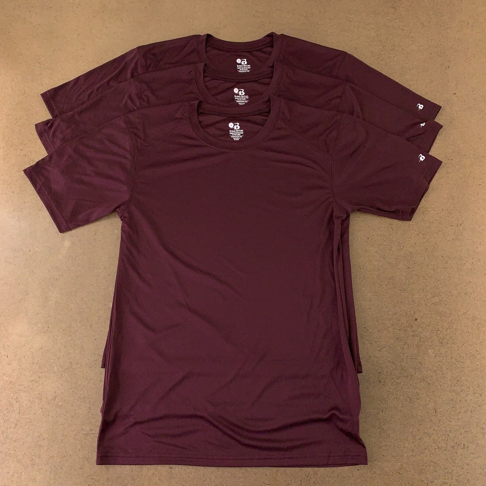 Lot of 3 Badger Sport Adult Size Small Maroon Short Sleeve Performance T-Shirts