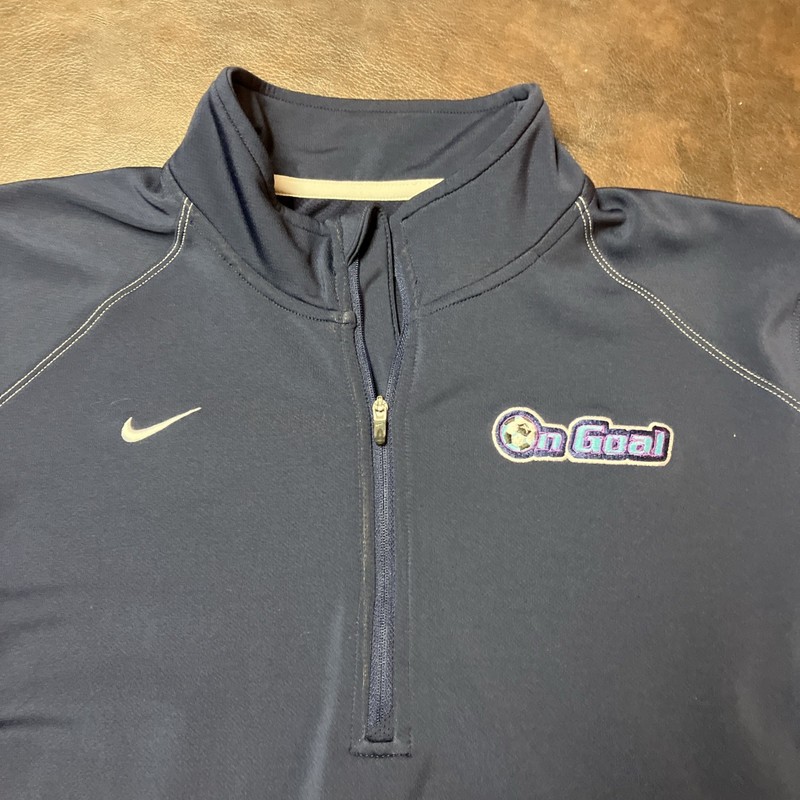 NIKE Dri-Fit Embroidered Soccer Mid-Weight 1/4 Zip Performance Pullover Navy VGC gallery