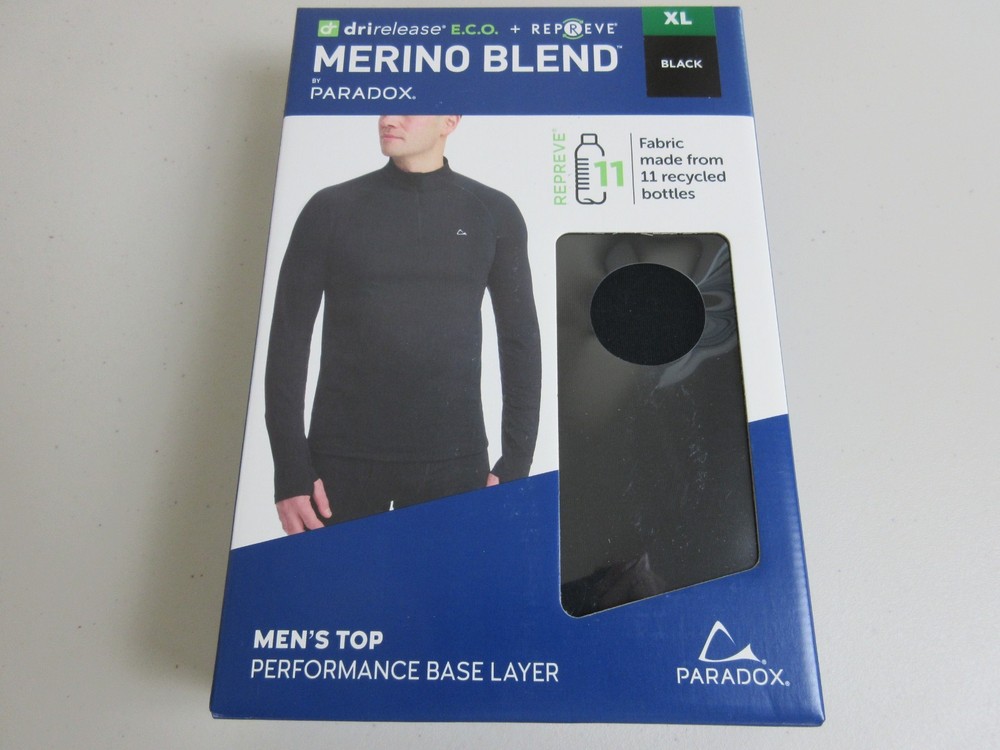 Paradox Men's Merino Blend Performance Base Layer Long Sleeve - XL - Black (New)