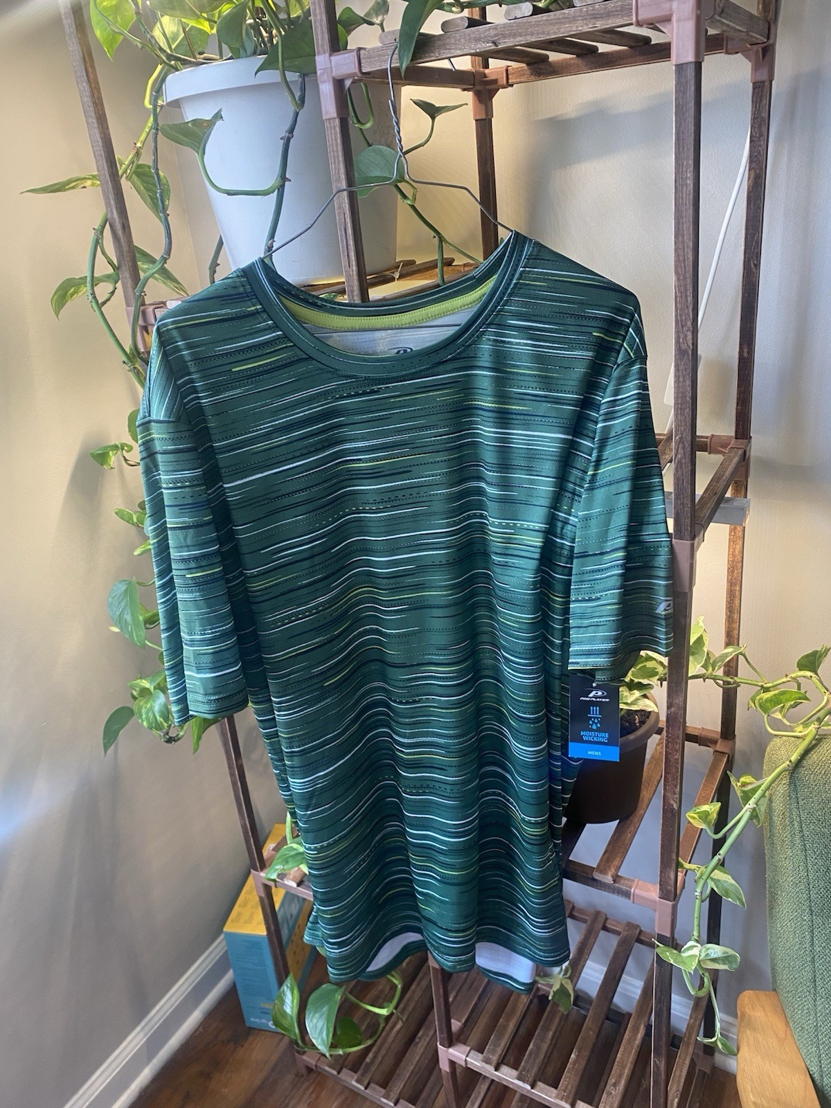 Men's Pro Player SS Green Striped Athletic T-Shirt | Size L gallery