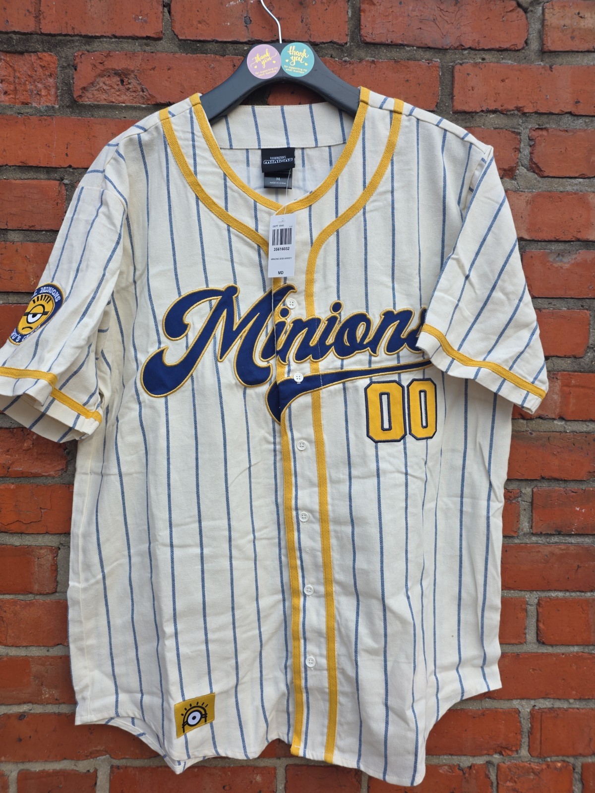 Minions Bob Striped Yellow/Black Baseball Jersey Unisex Medium NWT (RS) gallery