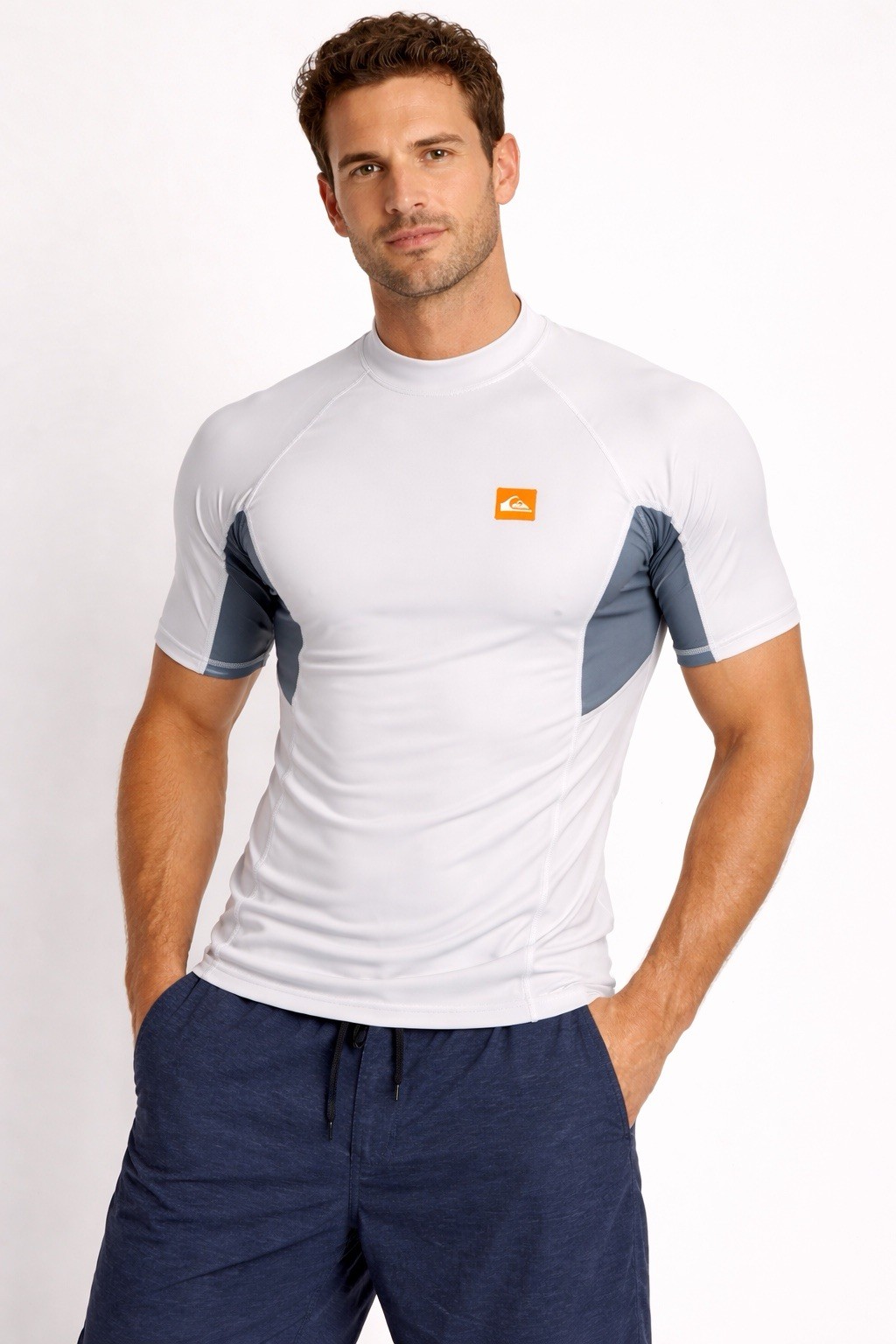 Quiksilver UV Tech White Stretch Surfing Swim Compression Shirt Sz M Workout gallery