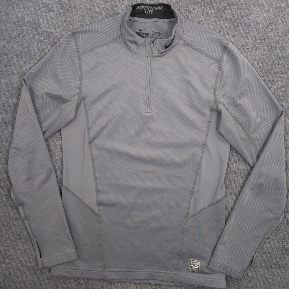 Nike Pro Combat Hyperwarm Lite 1/4 Zip Mens M Gray Fitted Performance Pullover