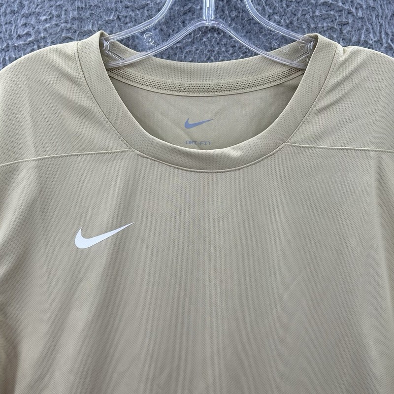 Nike Shirt Mens Large Gold White Swoosh Dri Fit Coaches Top UV Performance Tee 6 gallery
