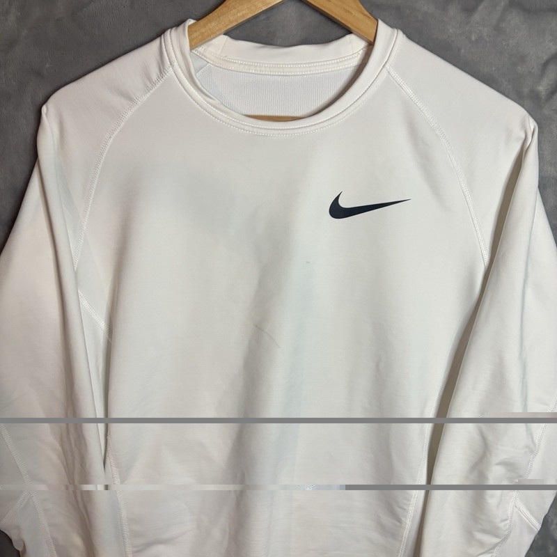 Nike Dri-FIT Men’s L White Long Sleeve Crew Neck Athletic T-Shirt Logo gallery