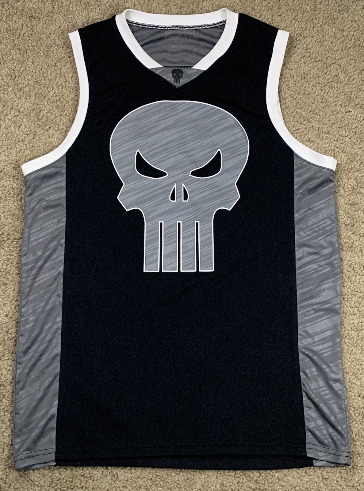 Marvel Mens Small The Punisher #74 Basketball Jersey Black Sleeveless Tank Top gallery