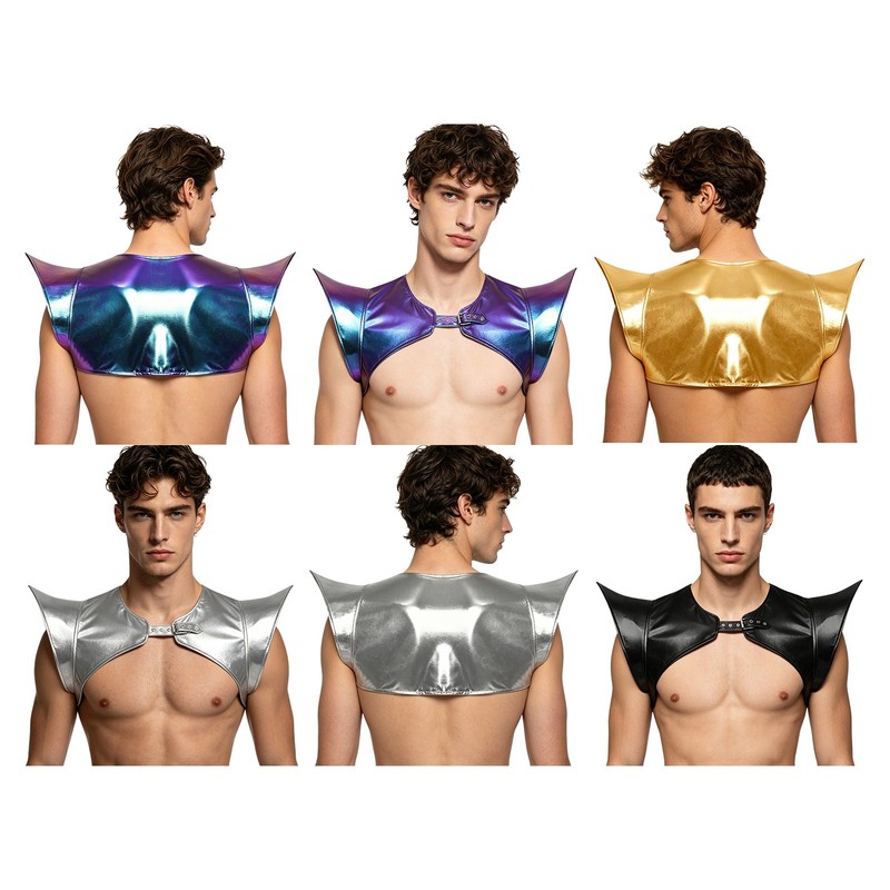 Men Adjustable Epaulet Pauldron Chest Harness Armor Shrug Wet Look Leather Wear gallery