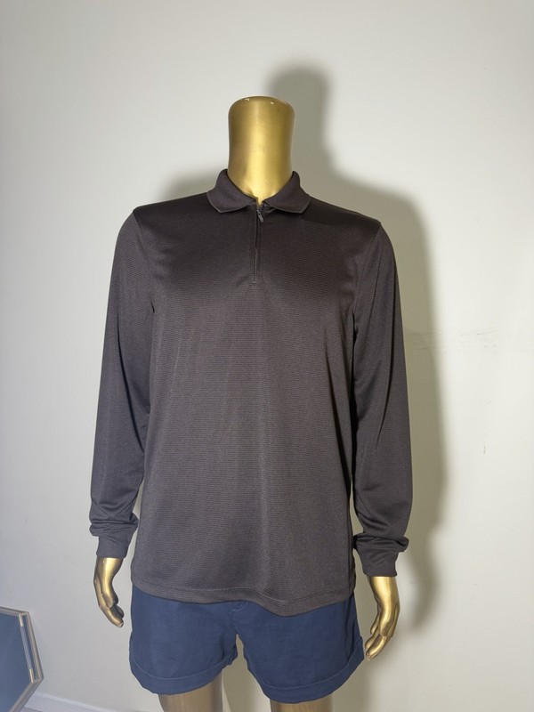 Perry Ellis Men’s 1/4 Zip Long Sleeve Collared Polo, Brown Polyester, M gallery