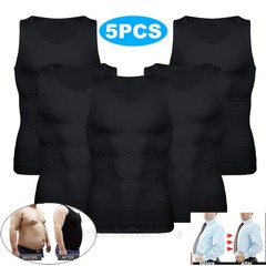 Mens 5 Pack Slim Body Shaper Tank Top Abdomen Gynomastica Compression Vest Shirt