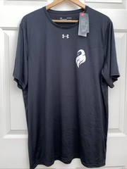 NWT Under Armour HeatGear Black Shirt Mens XL White Eagle Blue Eye Left Side