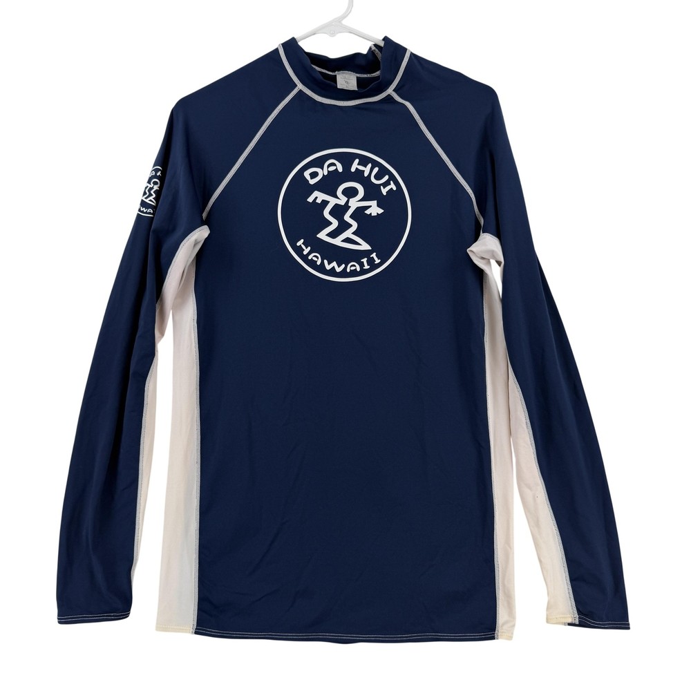 Da Hui Shirt Mens XL Blue Long Sleeve Rash Guard Surf Swim Athletic Swim Nylon