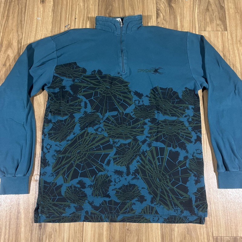 Vintage Spyder Pullover Mens Large Blue 1/4 Zip Mock Neck Graphic Ski Cotton 90s gallery