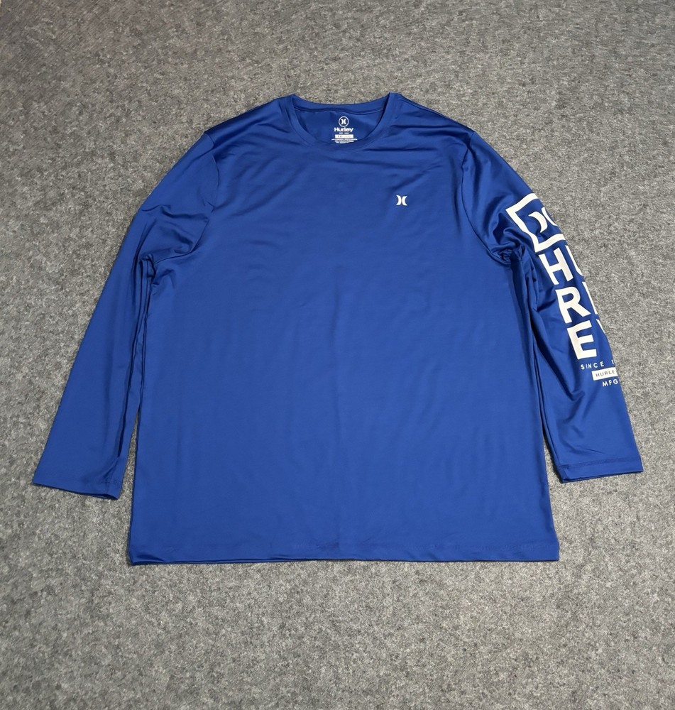 Hurley Athletic Shirt Men Size 2XL Blue Graphic Logo Spell out Long Sleeve