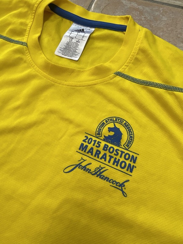 Adidas 2015 Boston Marathon Long Sleeve Shirt Large Yellow CLIMALITE gallery