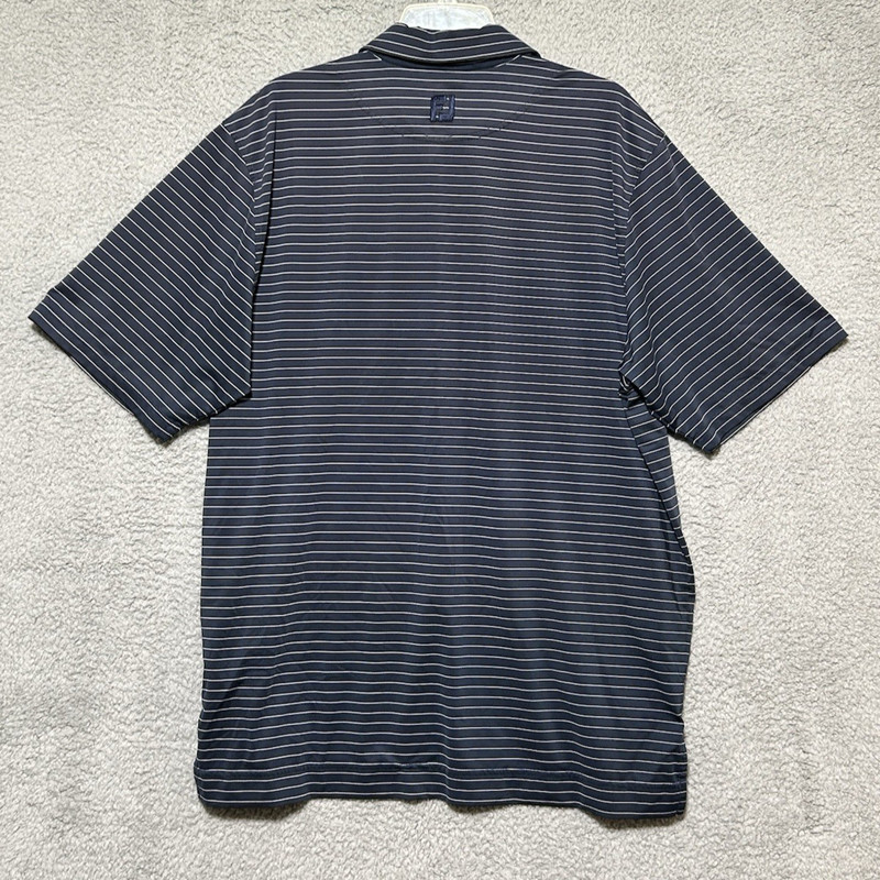 FootJoy Mens L Blue White Striped Polo Performance Golf Shirt Active FJ gallery