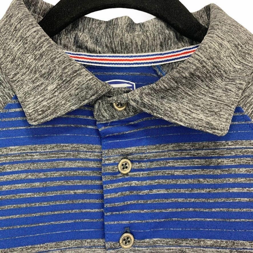 GolfAmerica Golf Polo Shirt Heather Grey Blue Stripes 3 Buttons Made in Oman M gallery