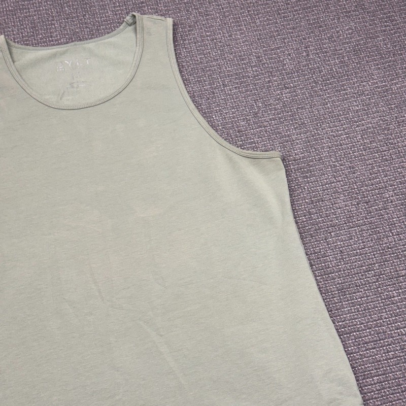 BYLT Premium Basics Lux Tank Top Mens Medium Sage Green Drop Cut Curved Hem 9330 gallery