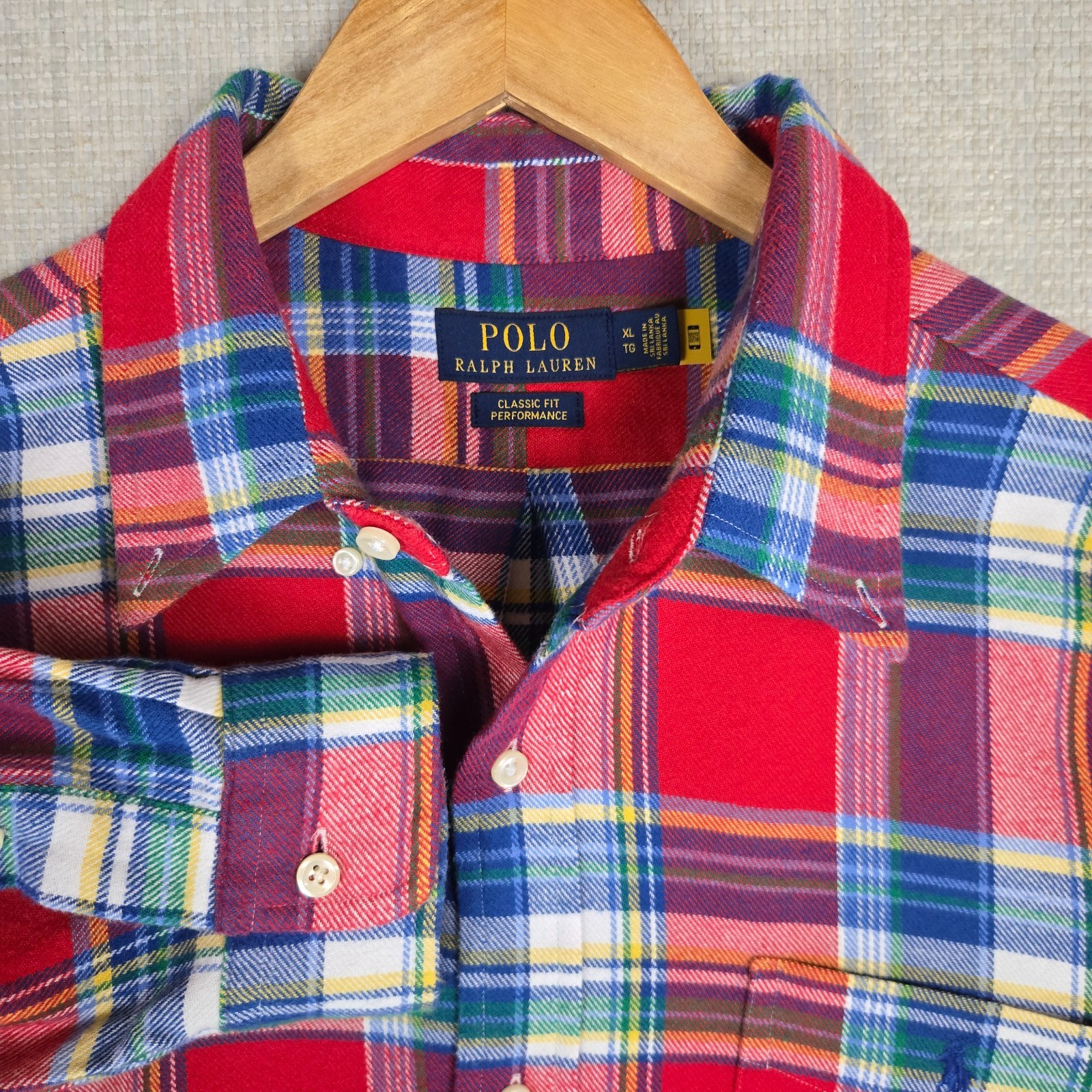 POLO RALPH LAUREN Mens Performance Flannel Button Down Shirt Sz XL Plaid Pocket gallery