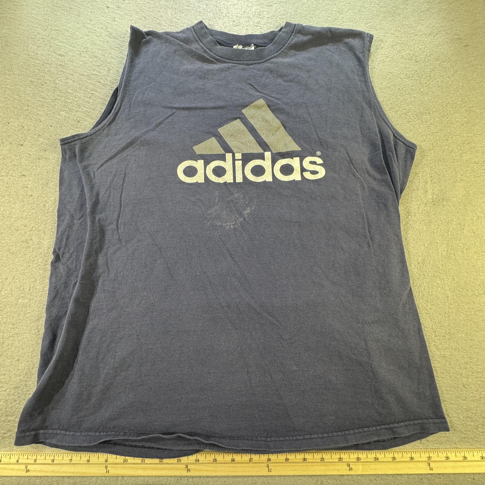 Adidas Shirt Mens Large Blue Sleeveless Muscle Tee Cut Off Athletic Gym Logo gallery