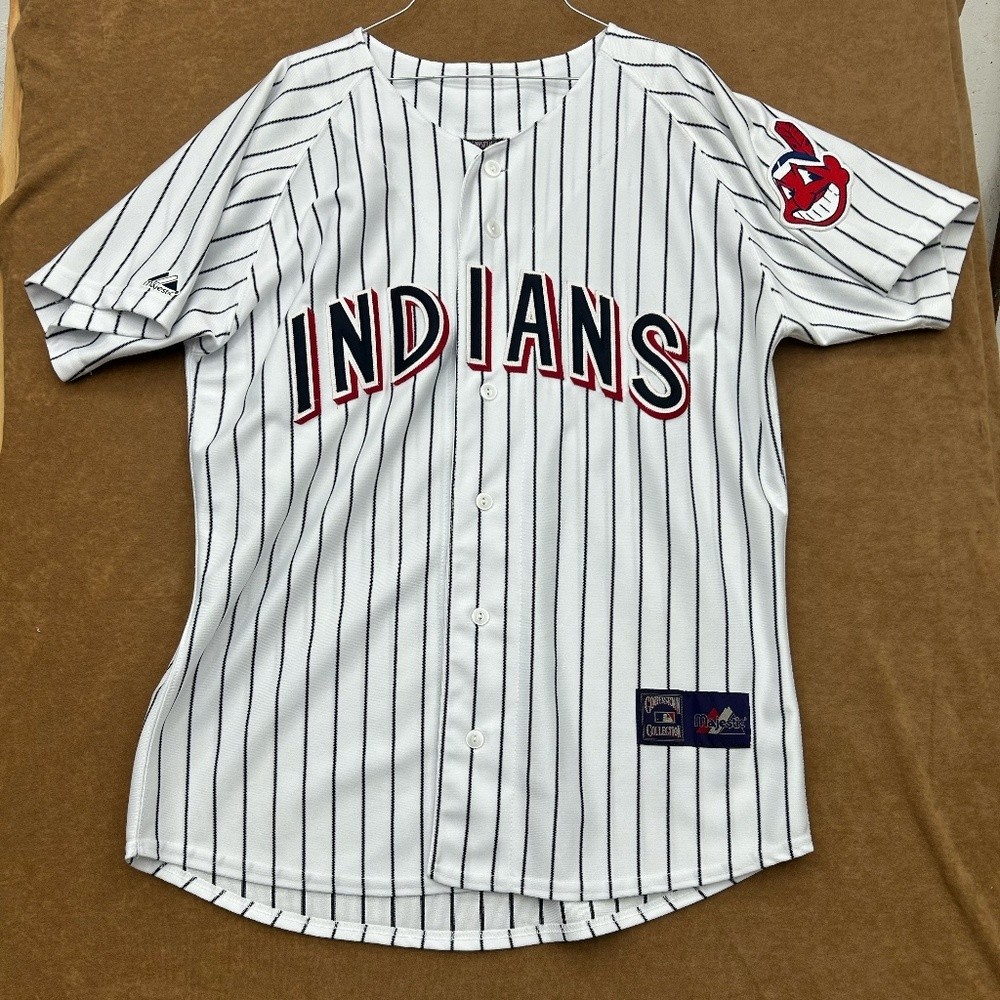 Majestic Cooperstown Collection Cleveland Indians Pinstripe Baseball Jersey gallery