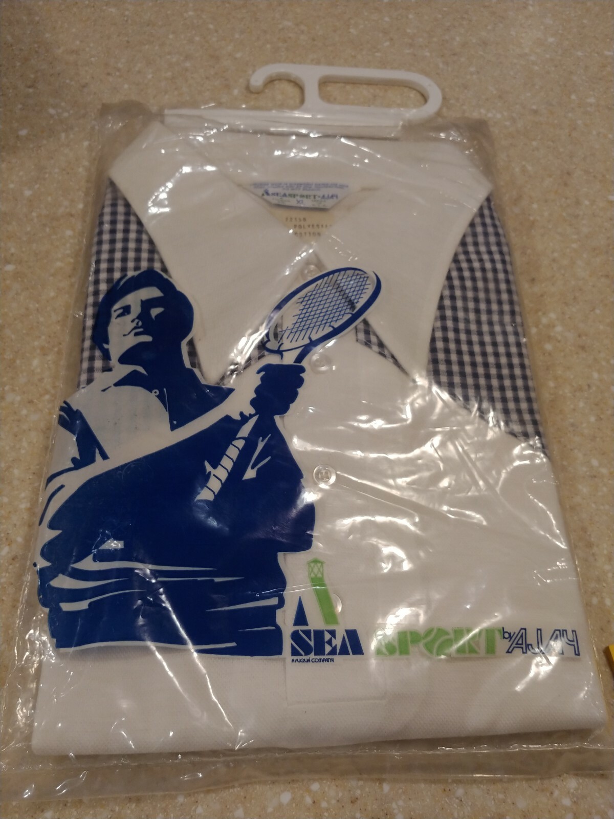 Vintage Polyester Cotton Tennis Player Polo Shirt XL 50/50 Checkered blue white gallery