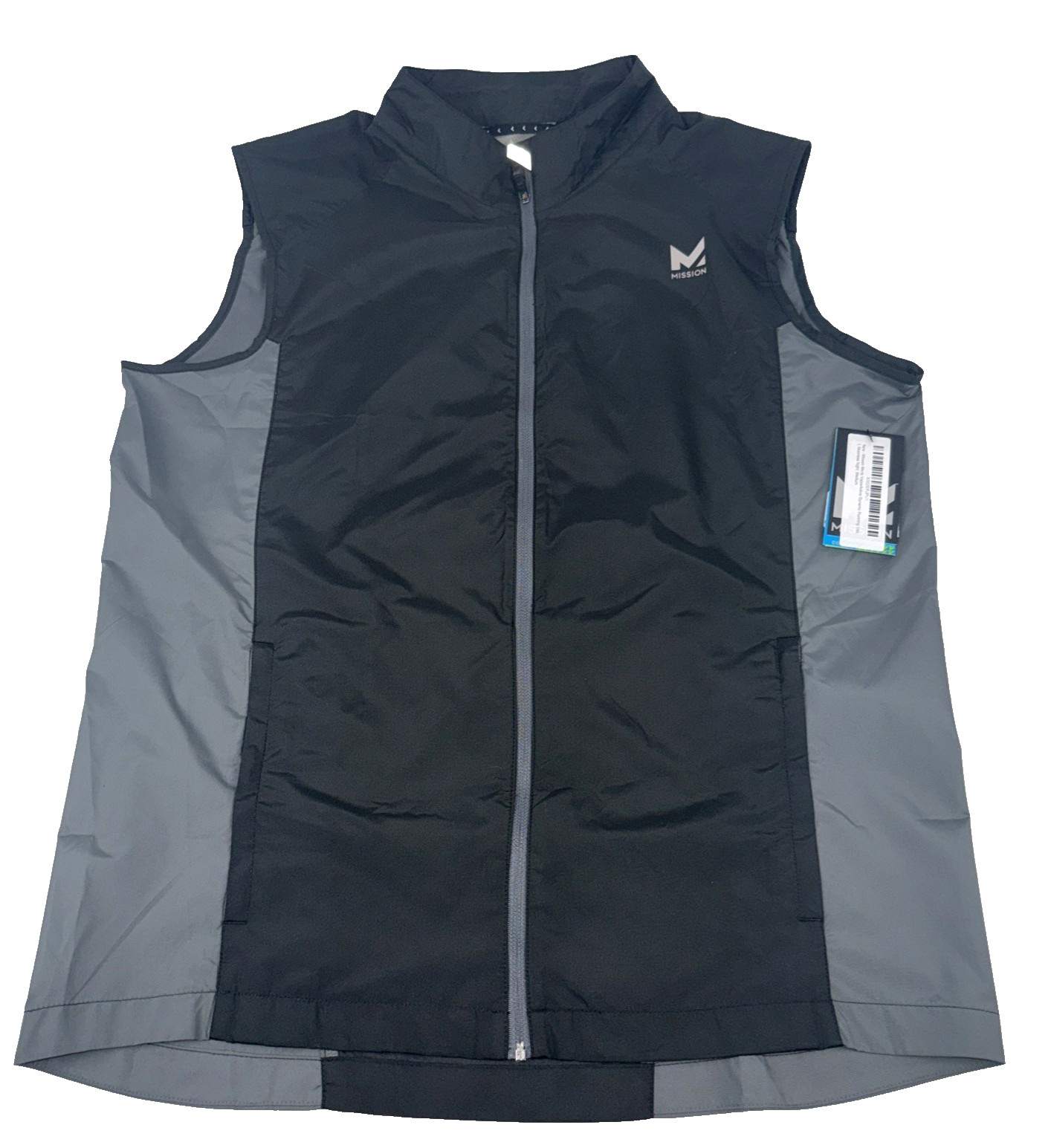 NEW Mission VaporActive Dynamo Vest Mens M Full Zip Black Gray Running FREE SHIP gallery