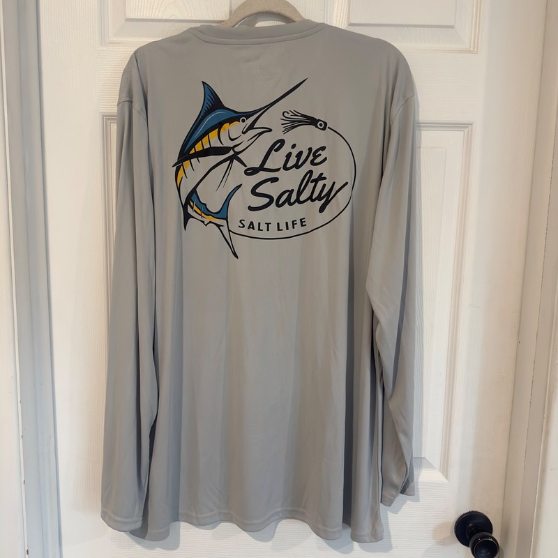Salt Life SLX Mens XXL Gray Long Sleeve Marlin Fishing Shirt Live Salty Graphic gallery